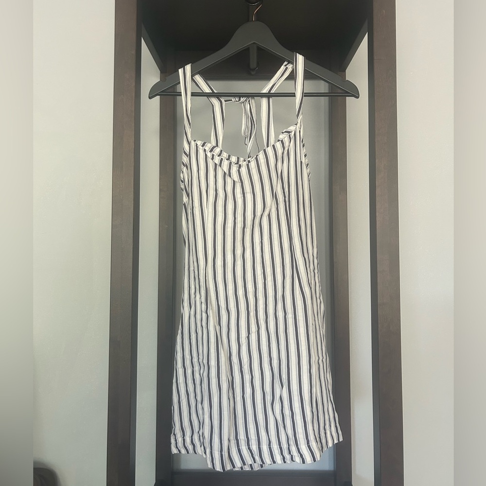 Anthropologie Navy and White Striped Apron Dress